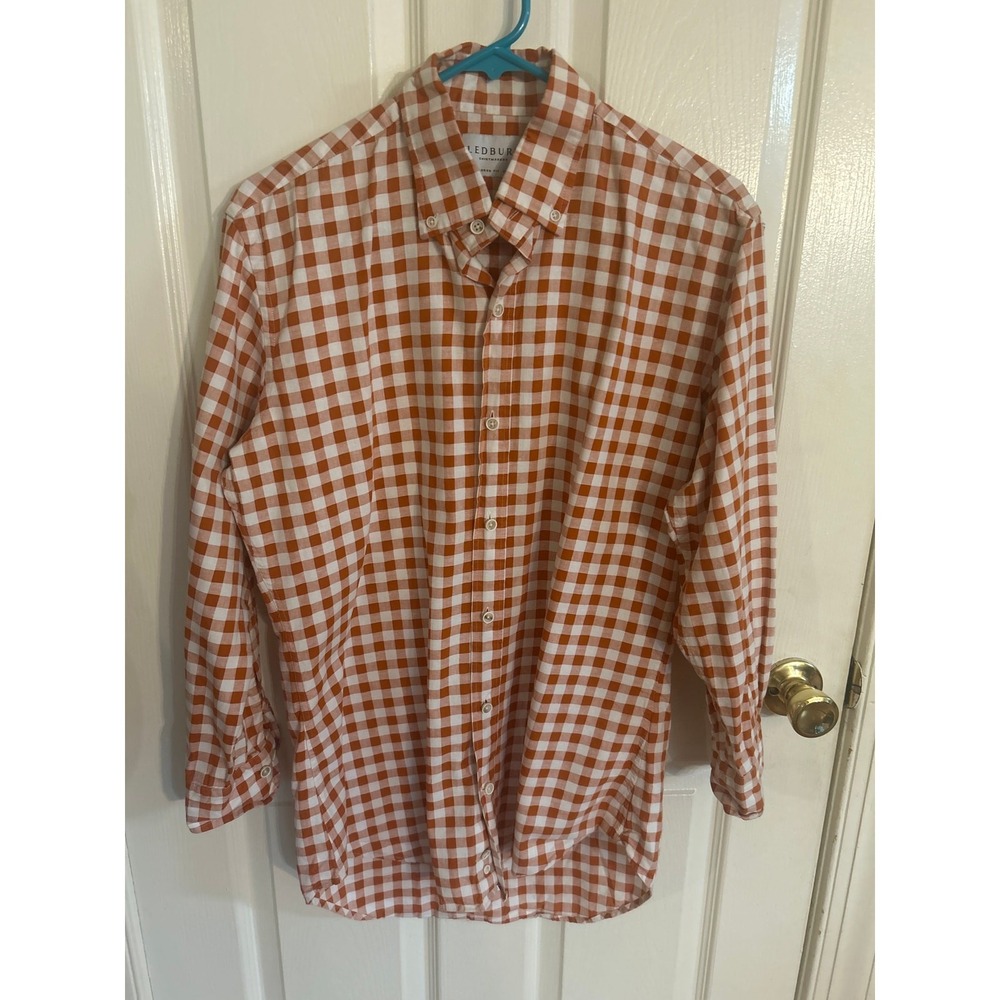 Ledbury‎ Shirtmakers Orange/Rust Checked Tailored Fit LS Size 15.5 Medium